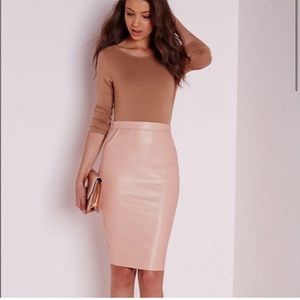 Peach faux leather midi skirt